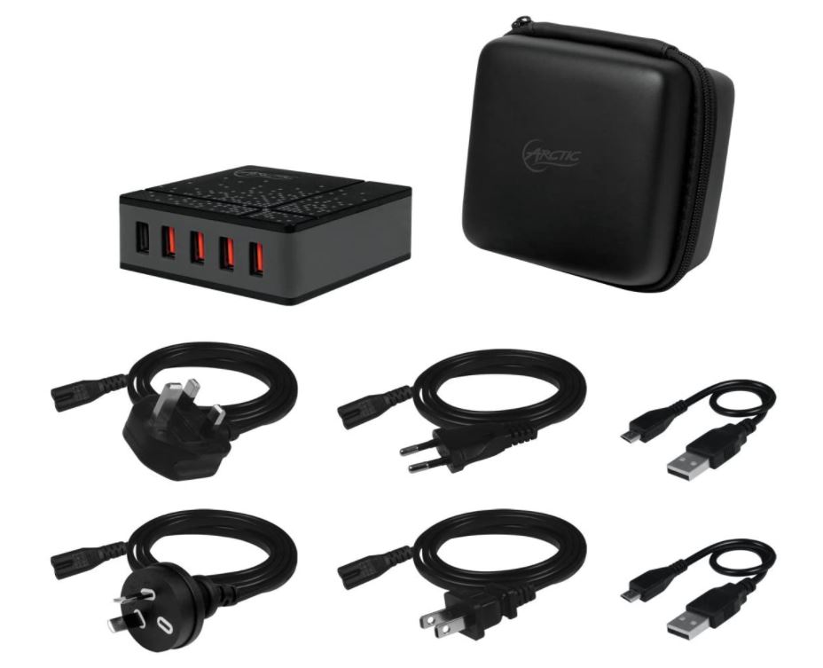 ARCTIC Global Charger 8000 Intelligentes 5-Port USB Reiseladegerät (40 W, inkl. EU, UK, US, AU Adapter) für nur 6,99 Euro