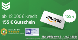 Bis 31. Januar Onlinekredit über mindestens 12.000€ bei Smava abschließen und 155,- Euro Amazon Gutschein erhalten