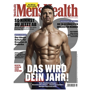 Bis zu 4 Ausgaben Mens Health für 12,60 Euro – als Prämie: 16,20 Euro Verrechnungsscheck