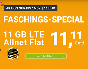 Top! WinSIM Allnet-Flat mit 11 GB Datenvolumen für 11,11 Euro pro Monat – monatlich kündbar!