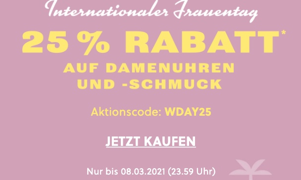 Nur noch heute: 25% Rabatt auf Damenuhren und Damenschmuck im Fossil Onlineshop!