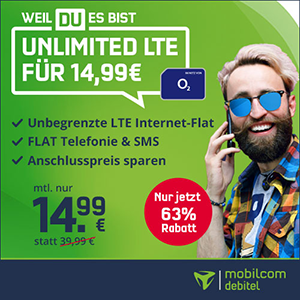 mobilcom-debitel o2 Unlimited Smart Allnet-Flat mit unbegrenzt Daten für mtl. 14,99 Euro + 3 Monate Readly gratis!