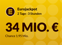 Morgen 34 Mio. Jackpot: 2 Felder Eurojackpot für 1€ statt 4,60€ spielen