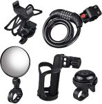 Lixada 5 in 1 Fahrradzubehör Set (Fahrrad Handyhalter, Fahrradschloss, Wasserflaschenhalter, Fahrradklingel, Fahrradspiegel) für 16,99€