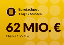 Morgen 62 Mio. Jackpot: 2 Felder Eurojackpot für 1€ statt 4,60€ spielen
