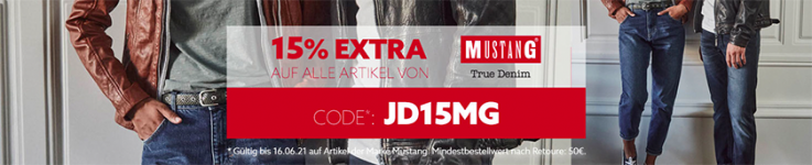 Nur heute: 15% Rabatt auf alle Artikel von Mustang bei Jeans Direct