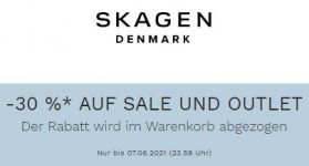 30% Extra-Rabatt auf Sale- und Outletartikel im Skagen Onlineshop