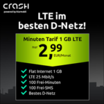 Top! CRASH Tarif im Telekom-Netz mit 1 GB Daten, 100 SMS und 100 Inklusivminuten für nur 2,99€ mtl.