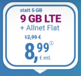 Top! Simply LTE Allnet-Flat, SMS-Flat und 9 GB LTE-Flat mit 3 Monaten Laufzeit für 8,99€ mtl. – 12 GB für 11,99€