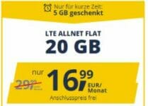 Nur noch heute! Anschlussgebührenbefreiung bei freenetmobile – z.B. monatlich kündbare 20GB D-Netz Allnet Flat für 16,99€ mtl.