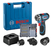 Bosch Professional 12V System Akkuschrauber GSR 12V-15 FC mit 2.0 Ah Akku, Ladegerät, 3x Bohrfutteraufsätzen und 40tlg. Zubehör für 167,90€