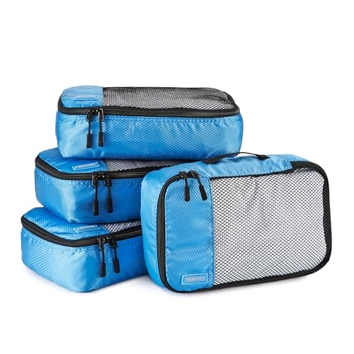 Amazon Basics Packwürfel Set für Koffer, Reise Organizer, Reißverschluss, 4 Teilig, Klein, Himmelblau