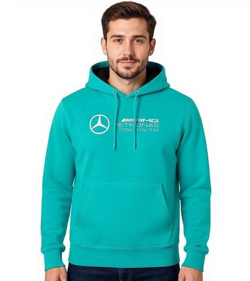 Mercedes-Benz AMG Petronas F1 Baumwoll-Hoodie Herren Kapuzen-Sweatshirt Formel 1 Team Logo 701227033 002 Türkis