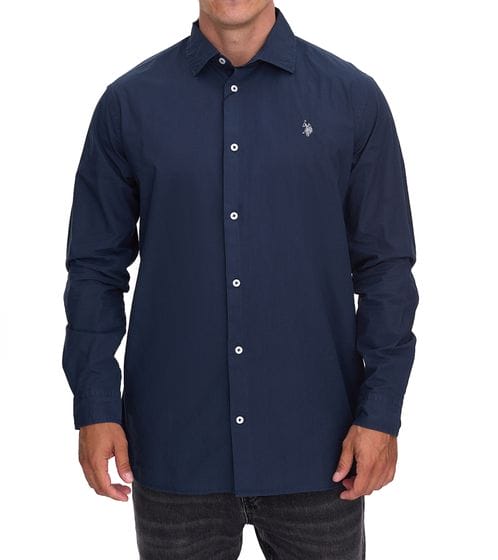 U.S. POLO ASSN. Herren Langarm Hemd Blau/Weiß