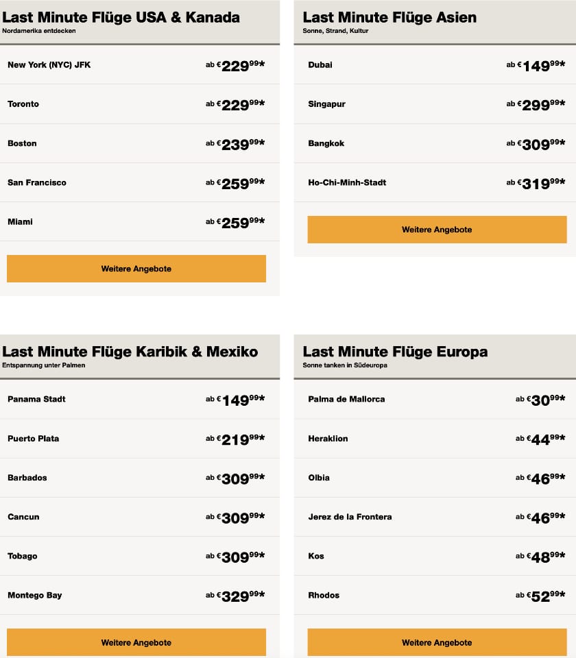 Condor Last Minute Flüge z.B. Mallorca ab 30,99€ p.P.