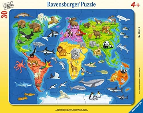 Ravensburger Kinderpuzzle - Weltkarte mit Tieren