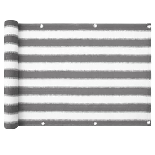 casa pura Balkon Sichtschutz UV-Schutz - 90x500cm - wetterbeständiges und pflegeleichtes HDPE-Spezialgewebe - grau-weiß gestreift casa pura Balkon Sichtschutz