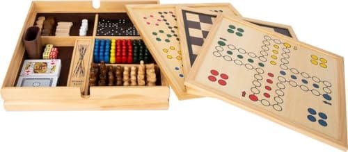 Small Foot Spielesammlung, mit 20 klassischen Gesellschaftsspielen in massiver Holzkiste, ab sechs Jahren Small Foot Spielesammlung