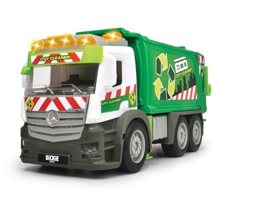 Dickie Toys – Action Truck Müllauto – Müllwagen inkl. Mülltonne, mit Sound und Warnlicht Dickie Toys – Action Truck Müllauto