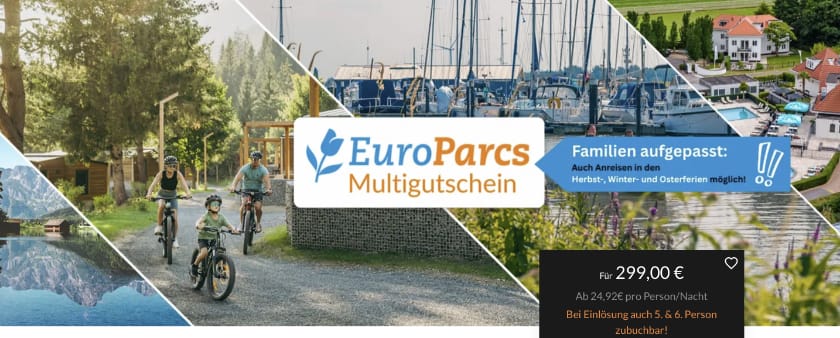 EuroParcs Multigutschein: 3 oder 4 Übernachtungen für bis zu 4 Personen im gemütlichen Ferien-Chalet nur 299€