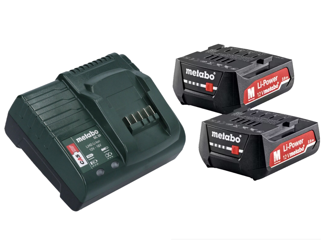Metabo Basis-Set 12 V | 2x 2,0 Ah LiPOWER Akkus & SC 30 Ladegerät