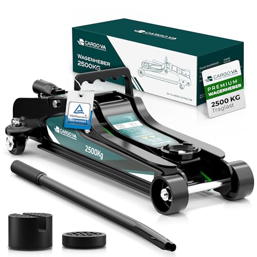 Wagenheber hydraulisch 2,5T – TÜV – 85-380mm Hub – flach für tiefergelegte Autos – Rangierwagenheber inkl. Gummiauflagen [Karton]