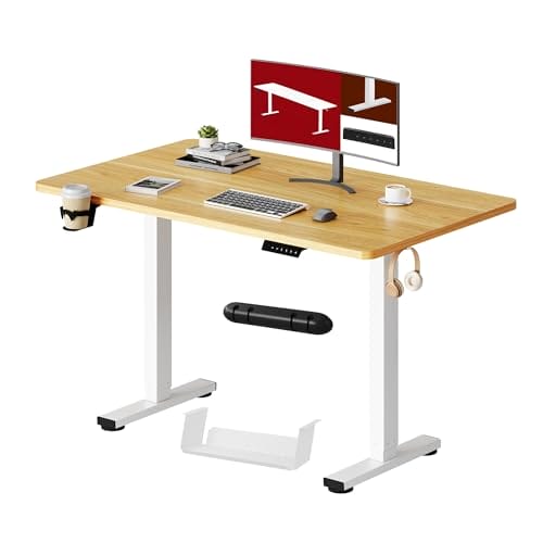 SANODESK Höhenverstellbarer Schreibtisch 110×54 cm – Stabiler Sitz-Steh-Tisch mit 70 kg Tragkraft, Anti-Kollisions-Schutz & leisem Betrieb, inkl. Ablagebox und Kabelmanagement(ahorn) SANODESK Höhenverstellbarer Schreibtisch