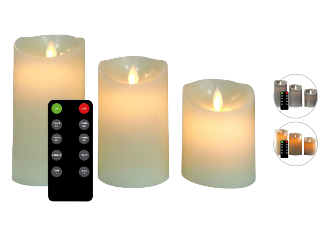 3x FlinQ wiederaufladbare LED-Kerze und Fernbedienung