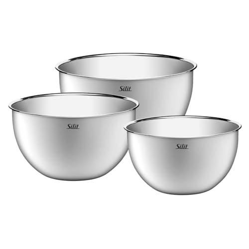 Silit Küchenschüssel-Set 3-teilig, Edelstahlschüsseln, multifunktional als Rührschüssel Edelstahl, Salatschüssel, Servierschüssel, stapelbar Silit Küchenschüssel-Set 3-teilig
