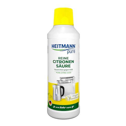 HEITMANN pure Reine Citronensäure | Flüssiger Bio-Entkalker für Küche & Bad | Effektiv gegen Kalkablagerungen | 100% natürliche Inhaltsstoffe | Lebensmittelsauber | 500 ml HEITMANN pure Reine Citronensäure