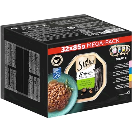 SHEBA Schale Nassfutter Multipack Mega-Pack Sauce Collection Feine Vielfalt MSC-Zertifiziert 32 x 85g SHEBA Schale Nassfutter Multipack