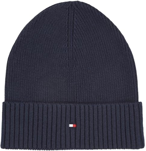Tommy Hilfiger Herren Strickmütze Flag Cotton Beanie mit Kaschmir, Blau (Space Blue), Einheitsgröße Tommy Hilfiger Herren Strickmütze