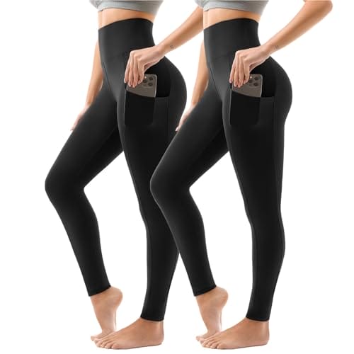 Sanpetix Sport Leggings Damen High Waist, Sporthose Damen Lang Mit Taschen Für Gym Yoga 2er Pack XXL Schwarz Sanpetix Sport Leggings Damen High Waist