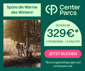 Endet übermorgen: Center Parcs Winterferien – Last Minute Winter Reisen schon ab 329€, 4 Personen, 3 Nächte