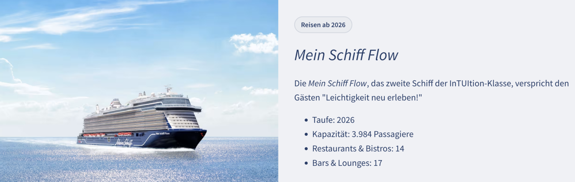 TUI Cruises: Über 20 neuen Routen für die Mein Schiff Flow und die Mein Schiff 6 schon ab 619€ p.P.