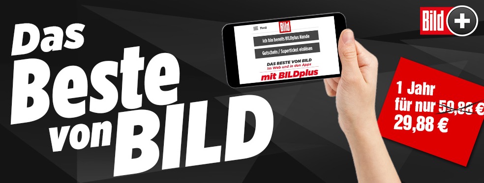 1 Jahr BILDplus für nur 19,99€ (statt 79,99€) – Monatsabo für nur 1,99€