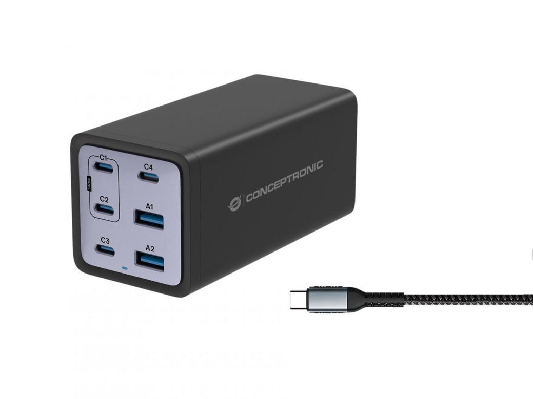 Conceptronic OZUL06BE USB-PD-Ladegerät mit 6 Ports und GaN | 200 W