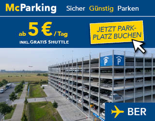 Gutschein bei McParking – 4€ Sofort-Rabatt für Parkplätze am Flughafen Berlin (BER)!