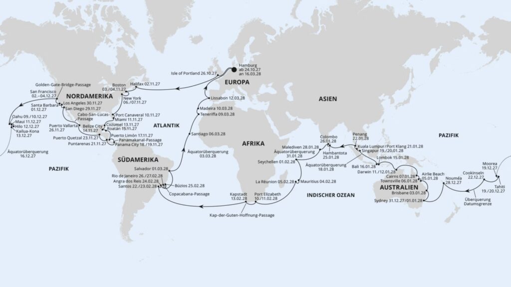 AIDA Weltreise 2027: 144 Tage ab/bis Hamburg schon ab 21.995€ p.P.