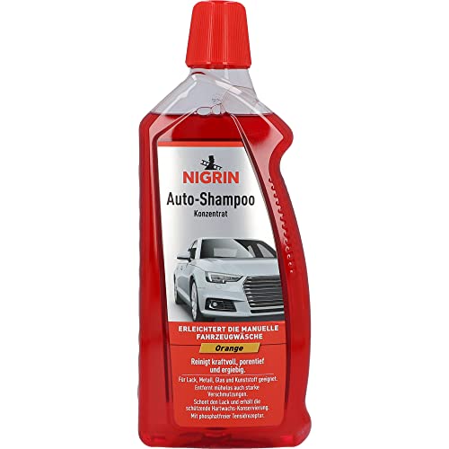 NIGRIN Autoshampoo Konzentrat, 1 Liter, entfernt auch starke Verschmutzungen, schont Lack- und Kunststoffoberflächen, mit Orangen-Duft, Orange NIGRIN Autoshampoo Konzentrat