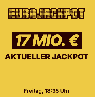 Freitag: 17 Mio Eurojackpot: 2 Felder Eurojackpot für 1€ statt 5,20€ spielen (für Lotto24 Neukunden)