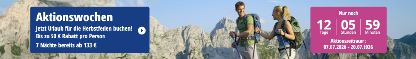 HolidayTrex Aktion: Bis zu 50€ Rabatt pro Person auf Reisen in den Herbstferien - 3 Nächte inkl. Halbpension schon ab 119€ p.P.