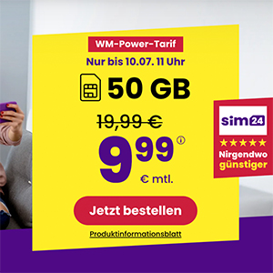 Sim24 Allnet Flat (bis 50 Mbit/s) – z.B. 50 GB Allnet Tarif für nur 9,99€ mtl. oder Unlimited für mtl. 14,99€