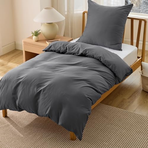 BEDSURE 2tlg Bettwäsche-Set 135×200 Anthrazit für nur 5,36€ bei Amazon
