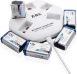 EBL 9v Akku-Ladegerät mit 5 Akkus (je600mAh) für 15,99€