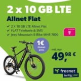 Jeep MHR 7000 Mountain E-Bike und 2x Allnet Flats mit 10GB im Telekom-Netz für einmalig 1€ und 49,98€ mtl. – effektiv -7,85€ mtl.