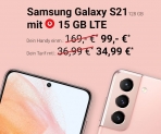 Samsung Galaxy S21 5G mit Vodafone Smart L+ Vertrag mit 15GB Daten für 34,99 Euro mtl. + 99,- Euro einmalig für das Gerät