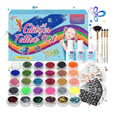 Luckyfine Glitzer Tattoo Set mit 30 Farben und 200 Schablonen für nur 11,43€ inkl. Prime-Versand