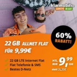 Top! Klarmobil Telekom Allnet-Flat mit 22 GB Daten für mtl. 9,99€ – ohne AG!