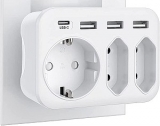 massway 7-in-1 Steckdosenadapter (3-Fach Steckdosen, 3 USB Ladegerät 2.4A und 1 Typ-C-Anschluss 3A) für 9,91€
